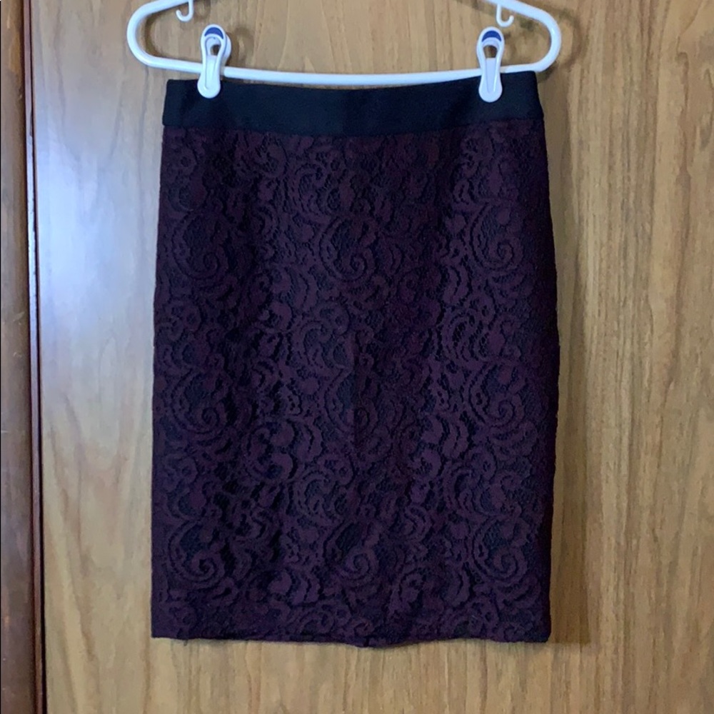 Black pencil skirt with purple lace layover